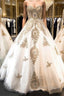 Classic Sweetheart Gold Lace Wedding Dress Sparkly Ball Gowns Bridal Dresses