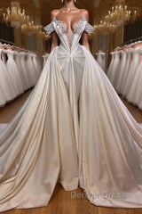 Classic V-Neck Off-the-Shoulder Prom Dresses with Beads