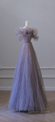 Classy A Line Off The Shoulder Lilac Tulle Long Evening Dresses Prom Dresses