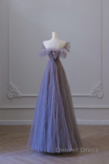 Classy A Line Off The Shoulder Lilac Tulle Long Evening Dresses Prom Dresses