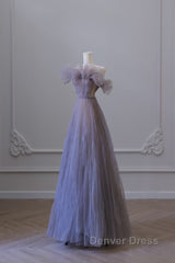 Classy A Line Off The Shoulder Lilac Tulle Long Evening Dresses Prom Dresses