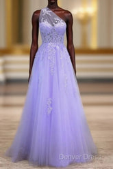 Classy A-Line One Shoulder Lavender Long Prom Dresses