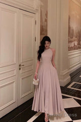 Classy A Line Scoop Neckline Long Light Pink Prom Dresses Birthday Outfits Evening Gown