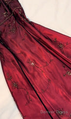 Classy A Line Spaghetti Straps Burgundy Beads Long Prom Dress