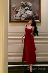 Classy A Line Spaghetti Straps Red Prom Dresses Birthday Outfits Evening Gown