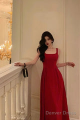 Classy A Line Spaghetti Straps Red Prom Dresses Birthday Outfits Evening Gown