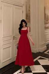 Classy A Line Spaghetti Straps Red Prom Dresses Birthday Outfits Evening Gown