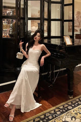 Classy A Line Spaghetti Straps Sleeveless White Lace Prom Dresses Birthday Outfits