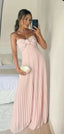 Classy A Line Strapless Light Pink Chiffon Long Prom Dress With Ruffles