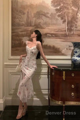 Classy A Line Straps Pink Floral Chiffon Prom Dresses Birthday Outfits Evening Gown