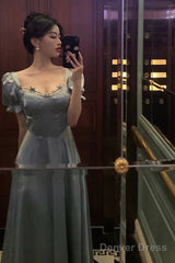 Classy A Line Sweetheart Blue Satin Prom Dresses Birthday Outfits Evening Gown