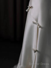 Classy Ball Gown Scoop Satin Ruffles Ivory Wedding Dresses Brides Dress