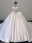 Classy Ball Gown Square Neckline Long Sleeves Sequin White Wedding Dresses Brides Dress