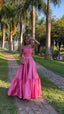 Classy Ball Gowns Strapless Pink Floor Length Satin Slit Prom Dresses Prom Gown