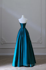 Classy Ball Gown Strapless Satin Ruffles Long Evening Dresses Prom Dresses