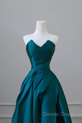 Classy Ball Gown Strapless Satin Ruffles Long Evening Dresses Prom Dresses