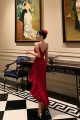 Classy High Low Spaghetti Straps Red Long Prom Dresses Birthday Outfits Evening Gown