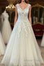 Classy Long A-Line Sweetheart Appliques Lace Tulle Backless Wedding Dresses