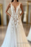 Classy Long A-line Tulle Appliques Lace Wedding Dresses