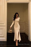 Classy Mermaid Long Sleeves Ivory Slit Prom Dresses Birthday Outfits Prom Gowns