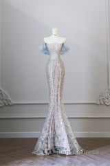 Classy Mermaid Off The Shoulder Neckline Sequin Ruffles Long Evening Dresses Prom Dresses