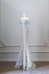 Classy Mermaid Off The Shoulder Neckline Sequin Ruffles Long Evening Dresses Prom Dresses