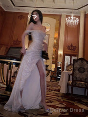 Classy Mermaid Off The Shoulder Sequin Slit Long Prom Dress