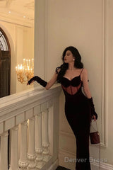 Classy Mermaid Spaghetti Straps Sleeveless Burgundy Velvet Prom Dresses Birthday Outfits