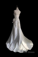 Classy Mermaid Spaghetti Straps White Satin Long Wedding Dresses Bridal Dresses