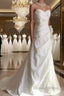 Classy Mermaid Spaghetti Straps White Satin Long Wedding Dress Bridal Dresses