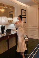 Classy Mermaid Square Neckline Long Sleeves Prom Dresses Birthday Outfits Evening Gown