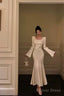 Classy Mermaid Square Neckline Long Sleeves Prom Dresses Birthday Outfits Prom Gowns