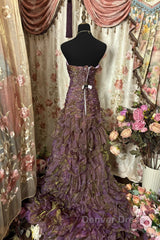 Classy Mermaid Strapless Ruffles Long Evening Dresses Prom Dresses