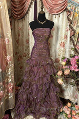 Classy Mermaid Strapless Ruffles Long Evening Dresses Prom Dresses