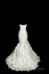 Classy Mermaid Sweetheart Tulle Ivory Long Wedding Dresses Bridal Dresses