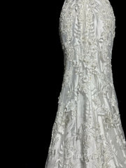 Classy Mermaid V Neckline Lace Ivory Long Wedding Dresses Bridal Dresses