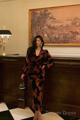 Classy Mermaid V Neckline Long Sleeves Black Velvet Pink Butterfly Prom Dresses Birthday Outfits