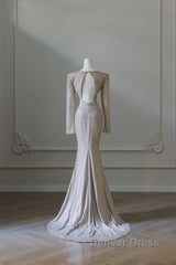 Classy Mermaid V Neckline Long Sleeves Sequin Ruffles Long Evening Dresses Prom Dresses