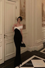 Classy Sheath Off The Shoulder Black Prom Dresses Birthday Outfits Evening Gown