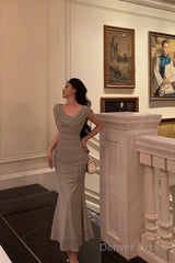 Classy Sheath Off The Shoulder Dusty Green Ruffles Prom Dresses Birthday Outfits