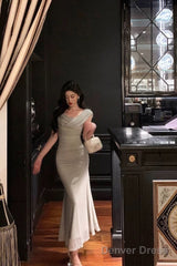 Classy Sheath Off The Shoulder Dusty Green Ruffles Prom Dresses Birthday Outfits