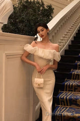 Classy Sheath Off The Shoulder White Prom Dresses Birthday Outfits