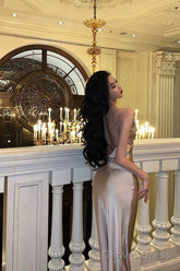 Classy Sheath Spaghetti Straps Champagne Prom Dresses Birthday Outfits Evening Gown