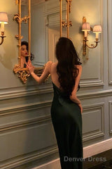 Classy Sheath Spaghetti Straps Dark Green Satin Prom Dresses Birthday Outfits Evening Gown