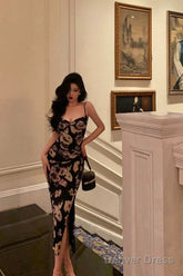 Classy Sheath Spaghetti Straps Floral Prom Dresses Birthday Outfits