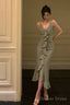 Classy Sheath Spaghetti Straps Green Ruffles Prom Dresses Birthday Outfits Prom Gowns