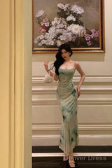 Classy Sheath Spaghetti Straps Mint Green Floral Prom Dresses Birthday Outfits Evening Gown