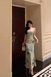 Classy Sheath Spaghetti Straps Mint Green Floral Prom Dresses Birthday Outfits Evening Gown