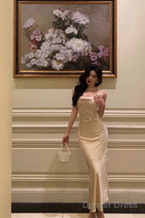 Classy Sheath Spaghetti Straps Satin Flowers Prom Dresses Birthday Outfits