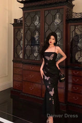 Classy Sheath Spaghetti Straps Sleeveless Black Backless Prom Dresses Birthday Outfits